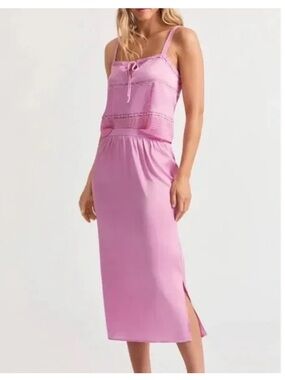 LoveShackFancy Pink Silk Cami and Skirt Set